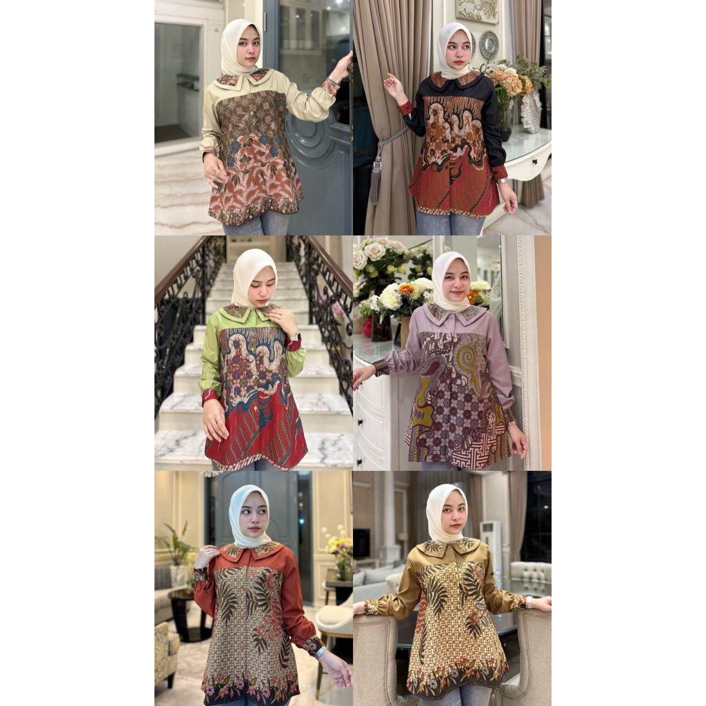 Kemeja katun ima tuyobo mix batik doby Batik lapis trikot Kancing depan full Model krah baby Ori By 