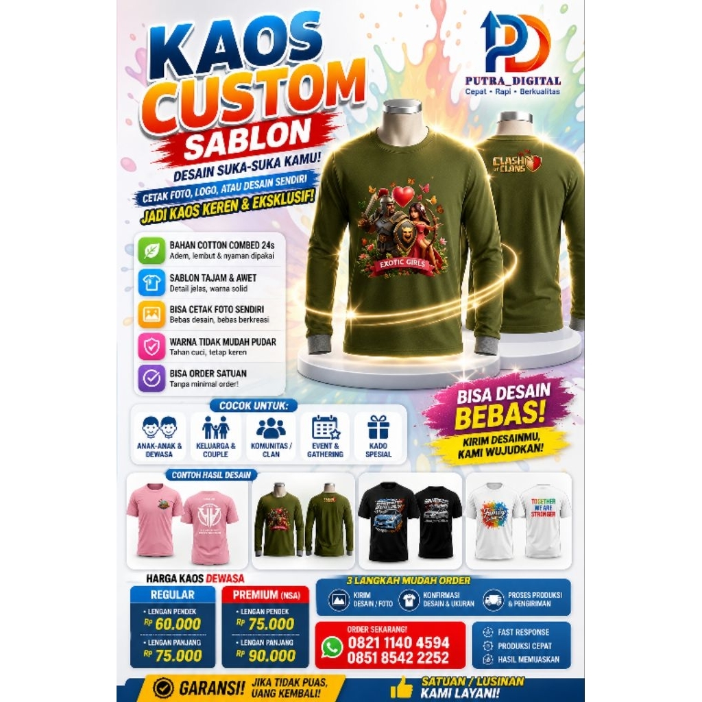 Kaos NSA Premium Sablon Costum, Bisa order satuan.