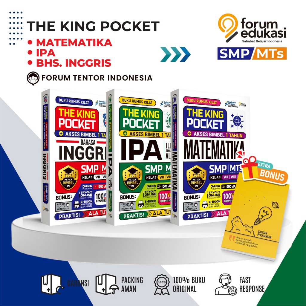 BUKU SMP THE KING POCKET MATEMATIK/ IPA/ B,.INGGRIS SMP TERUPDATE LENGKAP KELAS VII, VIII, IX