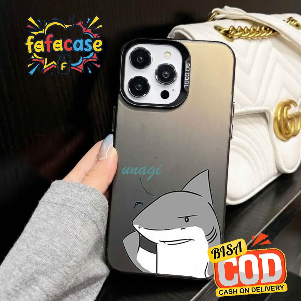 Fafacase Case HP Motif Ikan Hiu Lucu Warna Abu-Abu Dengan Tulisan Unagi