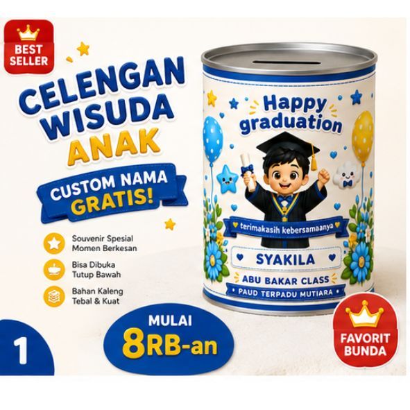 Celengan Wisuda Anak Custom Nama | Souvenir Perpisahan TK PAUD SD | Kado Wisuda Anak Lucu & Unik