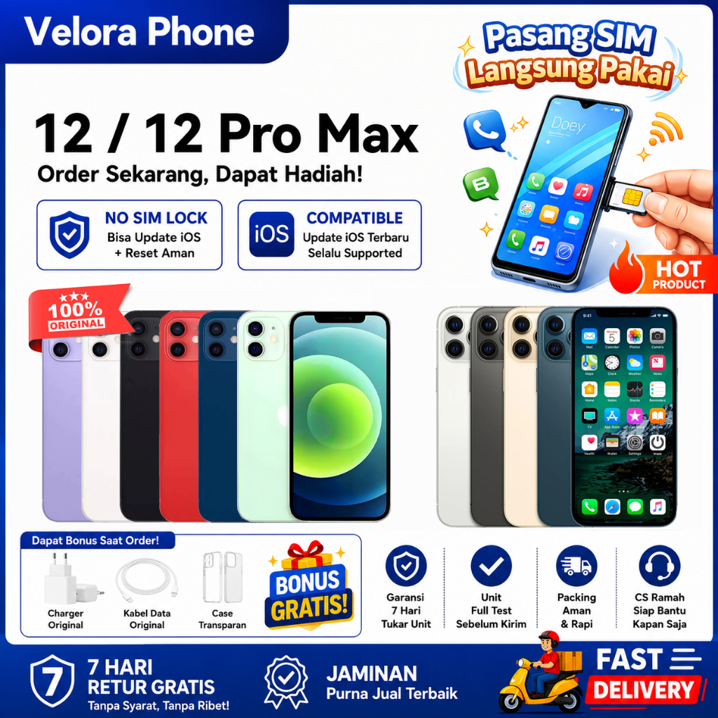 iPhone 12 Pro Max Second Original 100% iP 12 Pro / iP 12 / iP 12 Mini 64GB 128GB 256GB Bekas Mulus N
