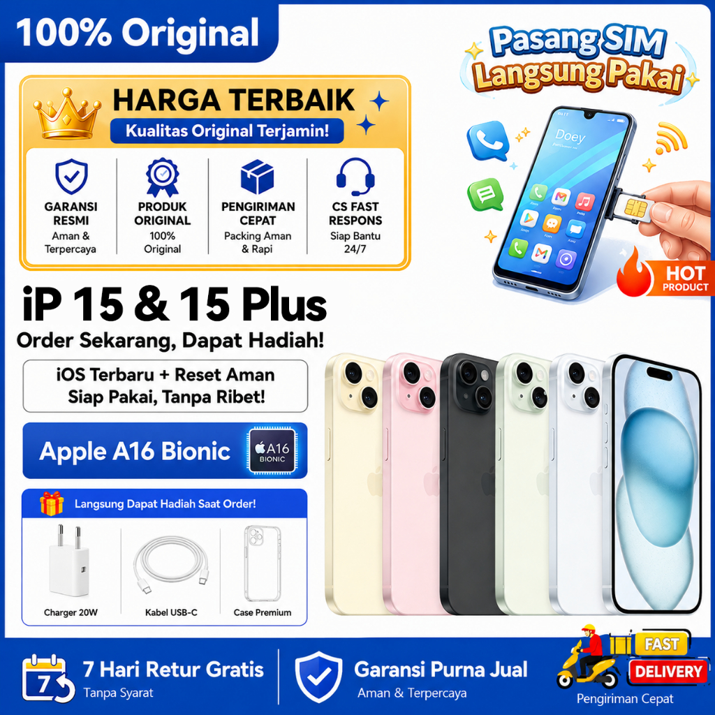 iPhone 15 & 15 Plus Second Inter Original 100% 128GB - 256GB Mulus Fullset Like New - Velora Phone