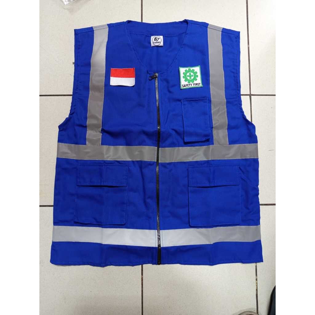 Rompi Safety Bahan Drill Rompi Safety Proyek Warna Biru BCA + Logo