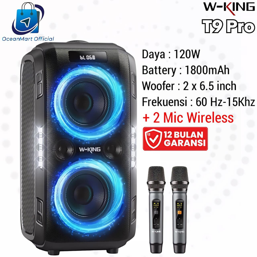 Speaker Bluetooth Karaoke WKING T9 Pro 2 MIC W King Portable Wireless Party Box Speker