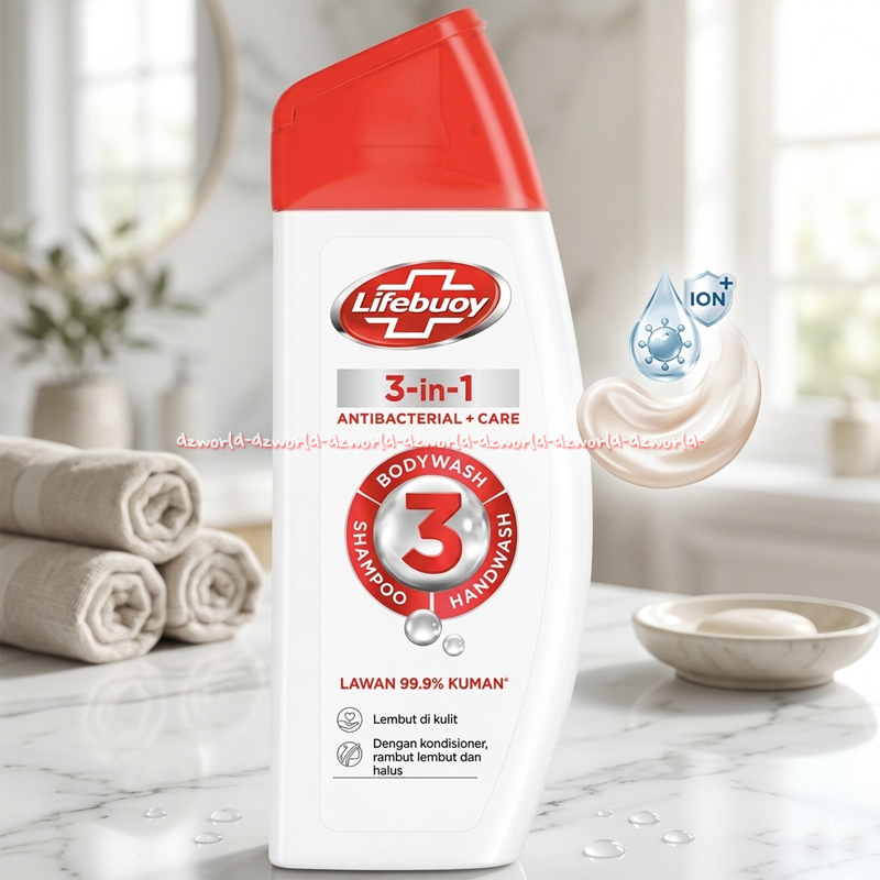 Lifebuoy 3in1 300ml Antibacterial Care Bodywash Shampoo Handwash Kemasan Botol