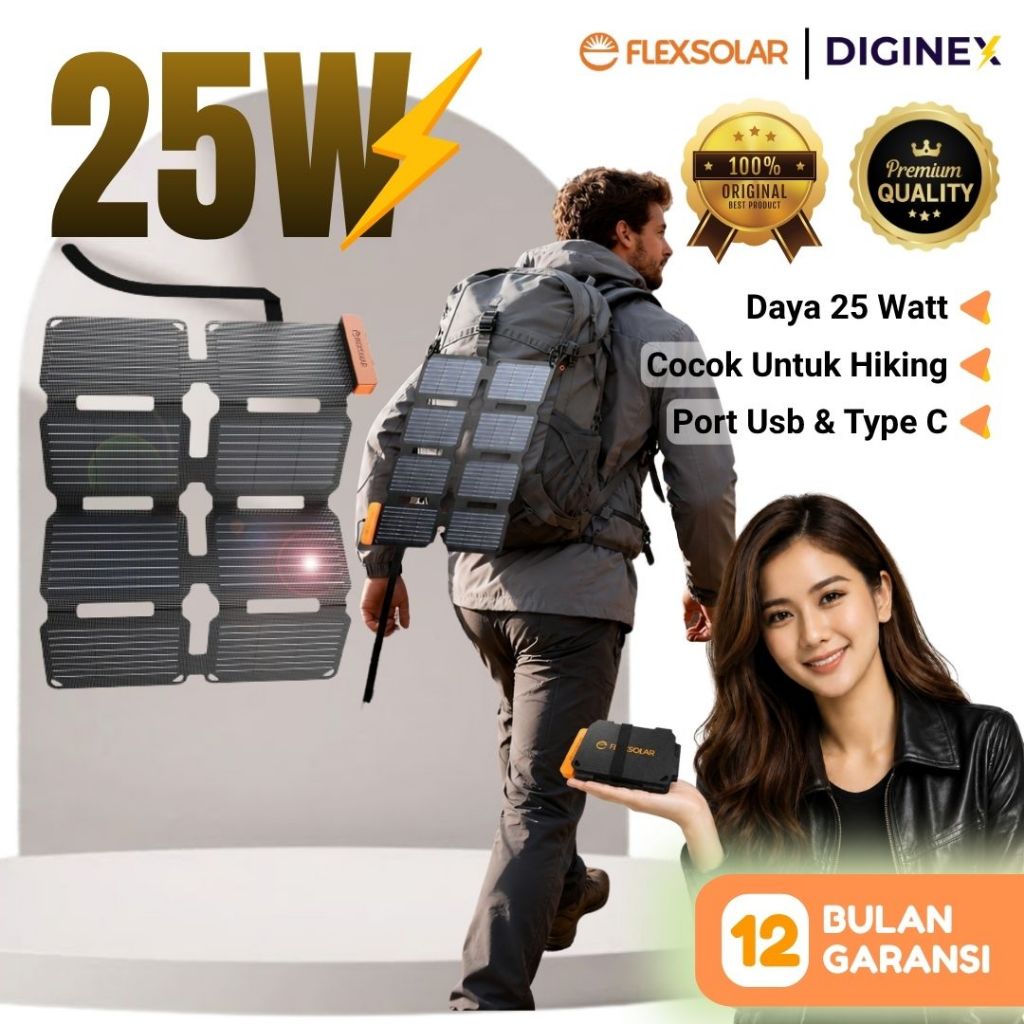 Charger Tenaga Matahari Surya 25W Flexsolar Solar Panel Portable Mini Pengisi Daya HP Outdoor