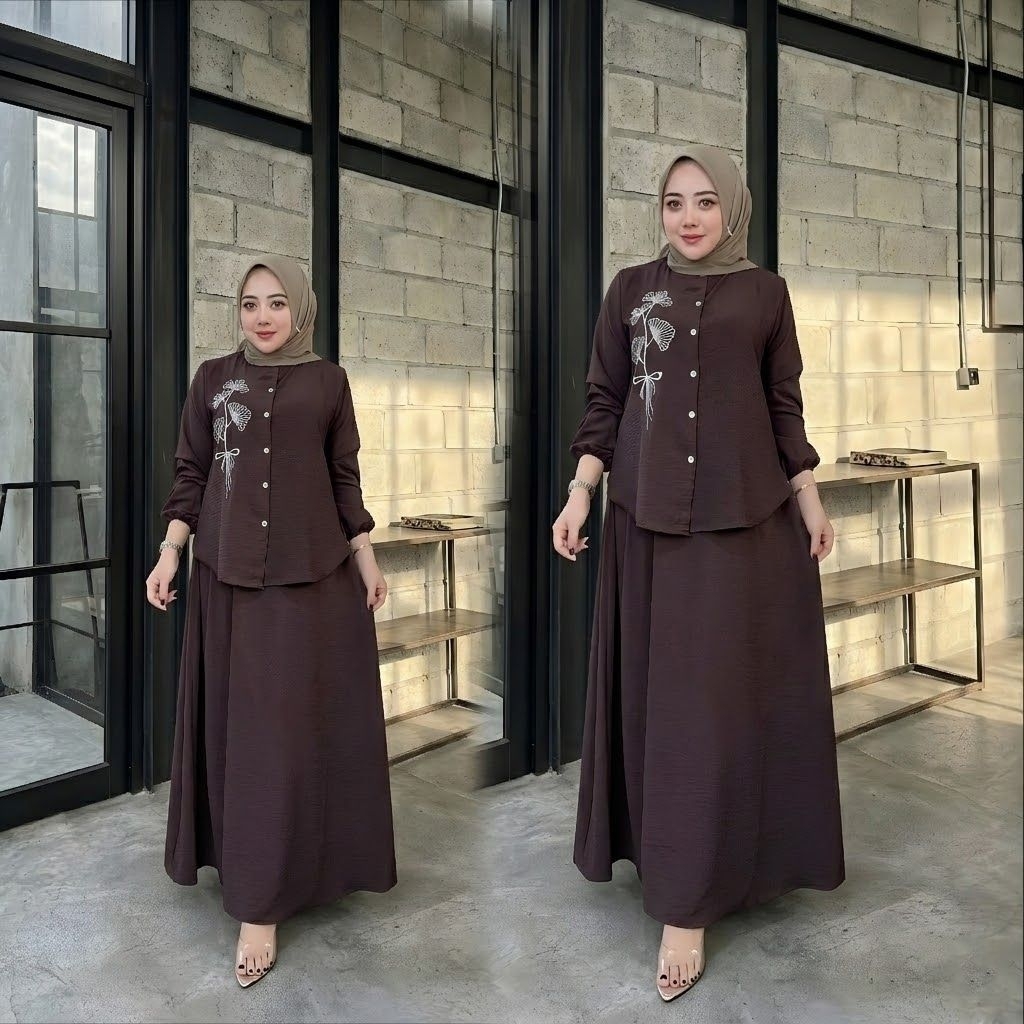 SHILLA SET ROK SETELAN BAJU MUSLIMAH ELEGAN//ONE SET ROK SHILLA BORDIR MEWAH KEKINIAN TERBARU CRINGK