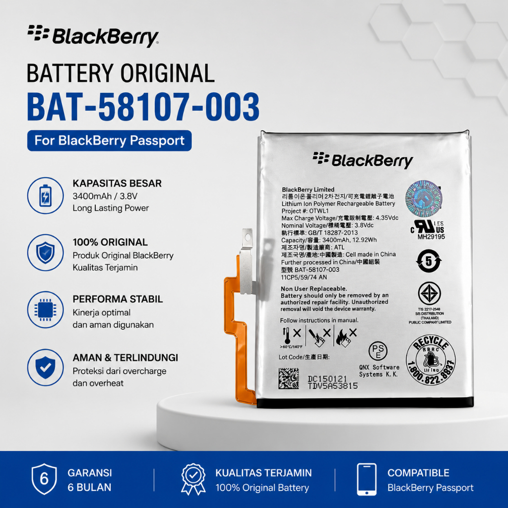 Baterai batere Passort Blackberry BAT-58107-003 Passport Original
