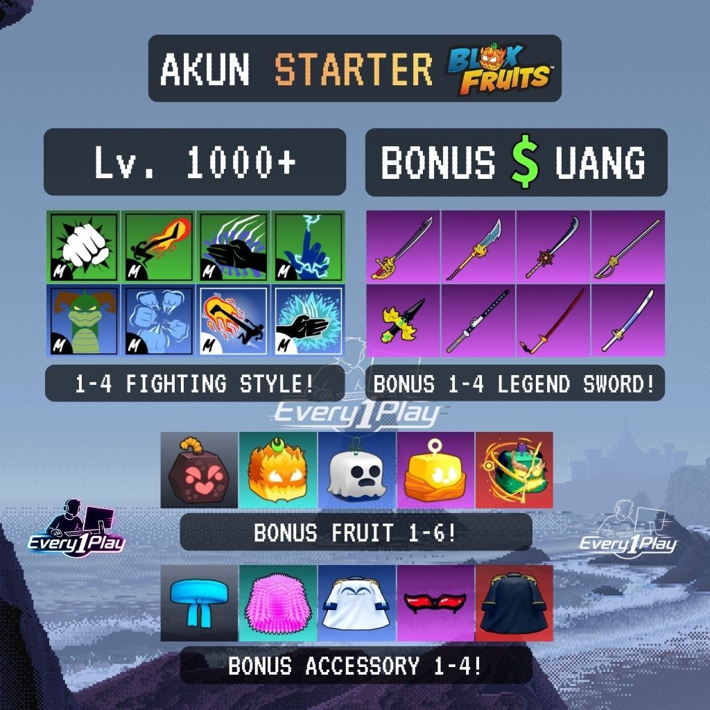 Akun Blox Fruit Starter Level 1000 - Akun Starter Roblox Blox Fruit  Lv 1000 - Akun Blok Fruit Murah