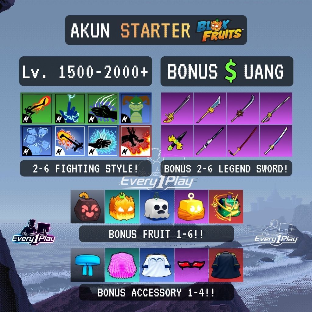 Akun Blox Fruit Starter Level 1500-2000 - Akun Starter Roblox Blox Fruit Lv 1500-2000