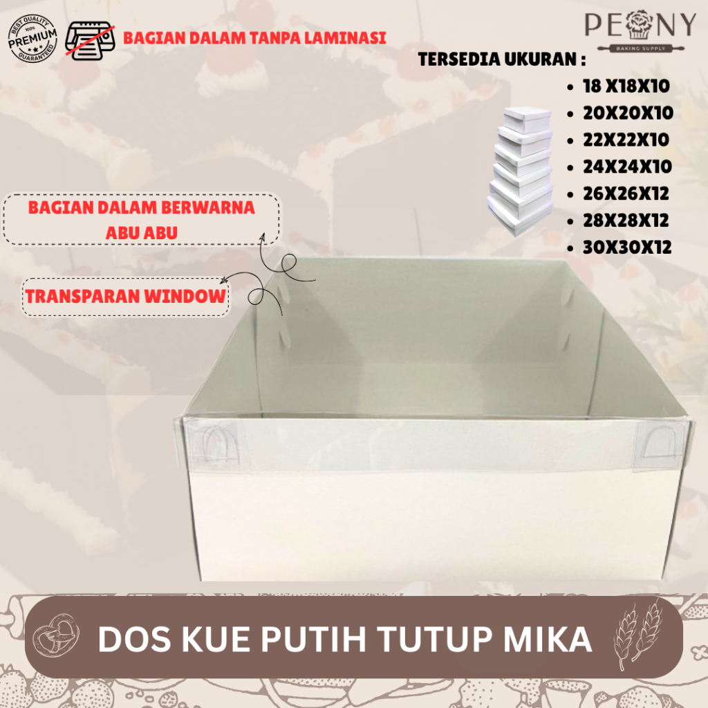 (10 PCS)DOS KUE PUTIH TUTUP MIKA TINGGI 10CM