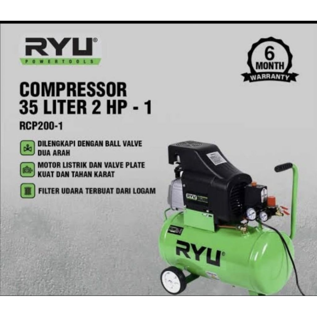 kompresor angin Ryu 2hp tangki 35liter rcp 200-1 /kompresor Ryu 2hp kapasitas 35liter / kompresor li