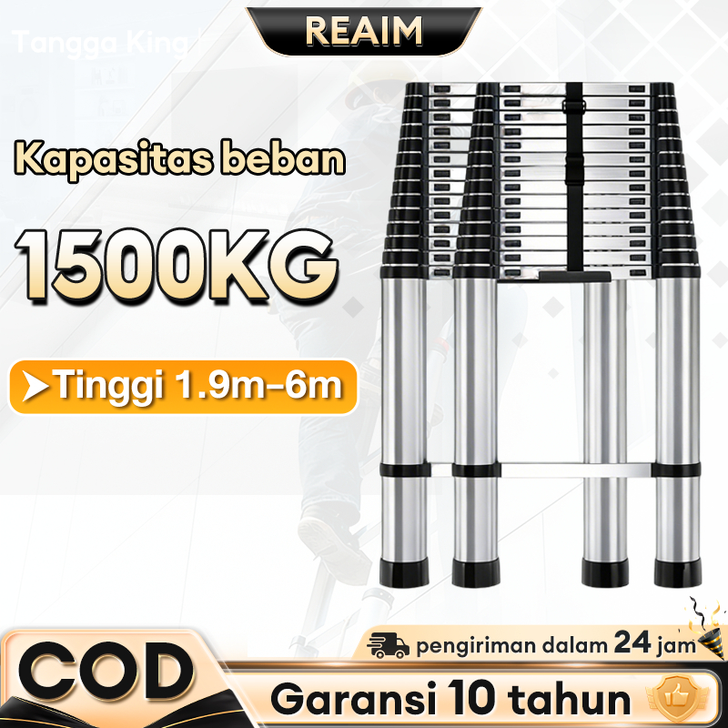 Tangga Lipat Alumunium 6 meter Tangga Teleskopik Multifungsi 2.7M-5.1M Teleskopik Lurus