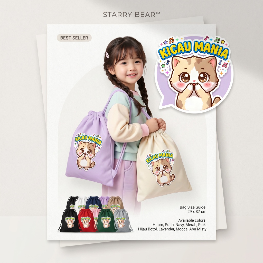 Tas Serut Anak Kucing Kicau Mania – Tas Imut Lucu untuk Sekolah & Main