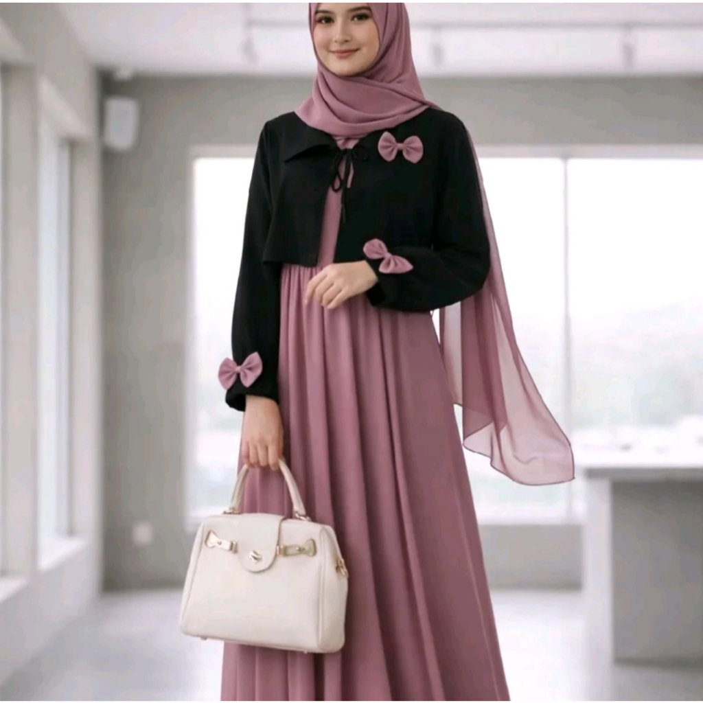 Gamis rompi lepas pasang trend 2026 Dress wanita kekinian korean style Gamis bahan ceruty babydoll .