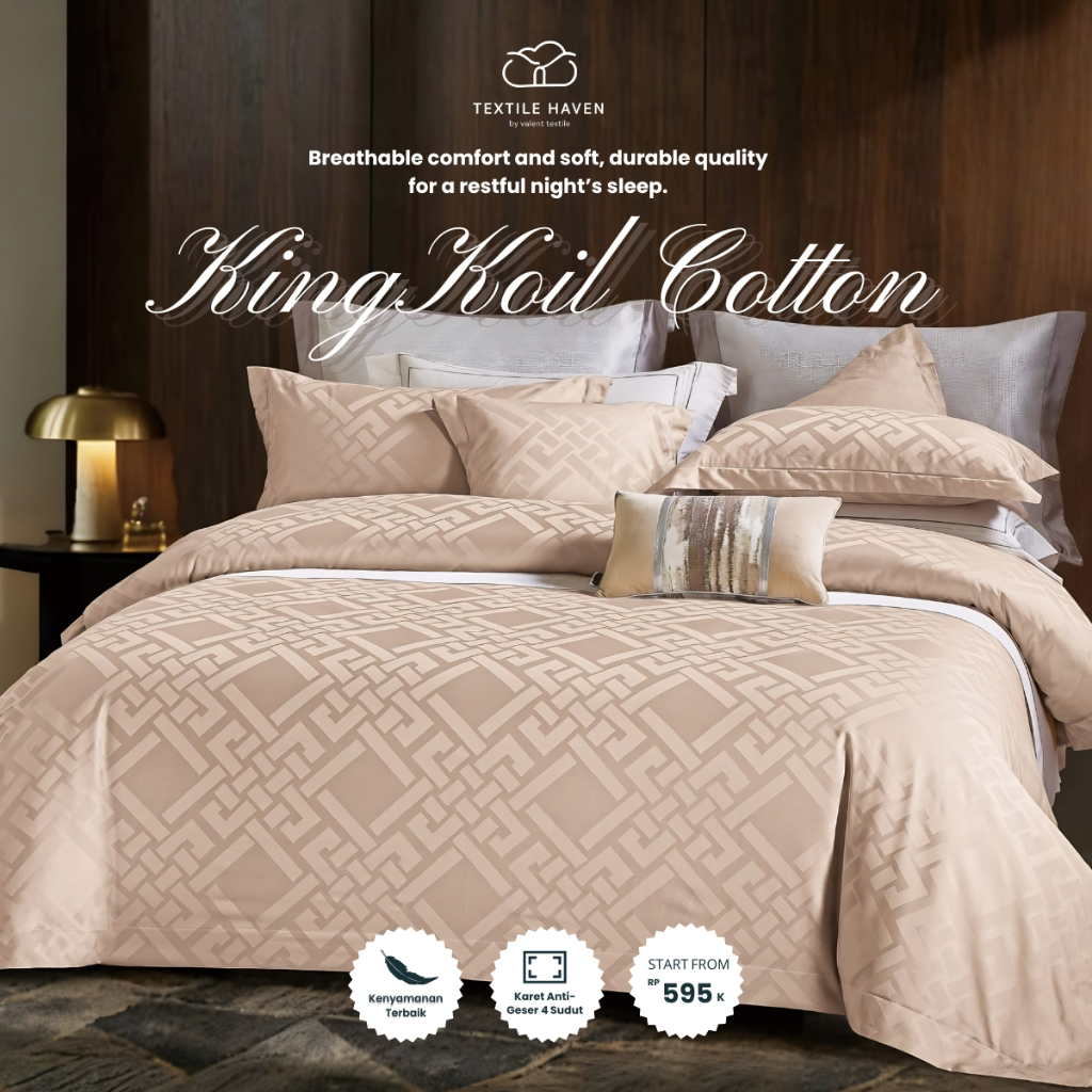CottonHaven Sprei Set Katun KingKoil Import Motif Emboss Brown | Premium KingKoil Cotton Motif Sprei