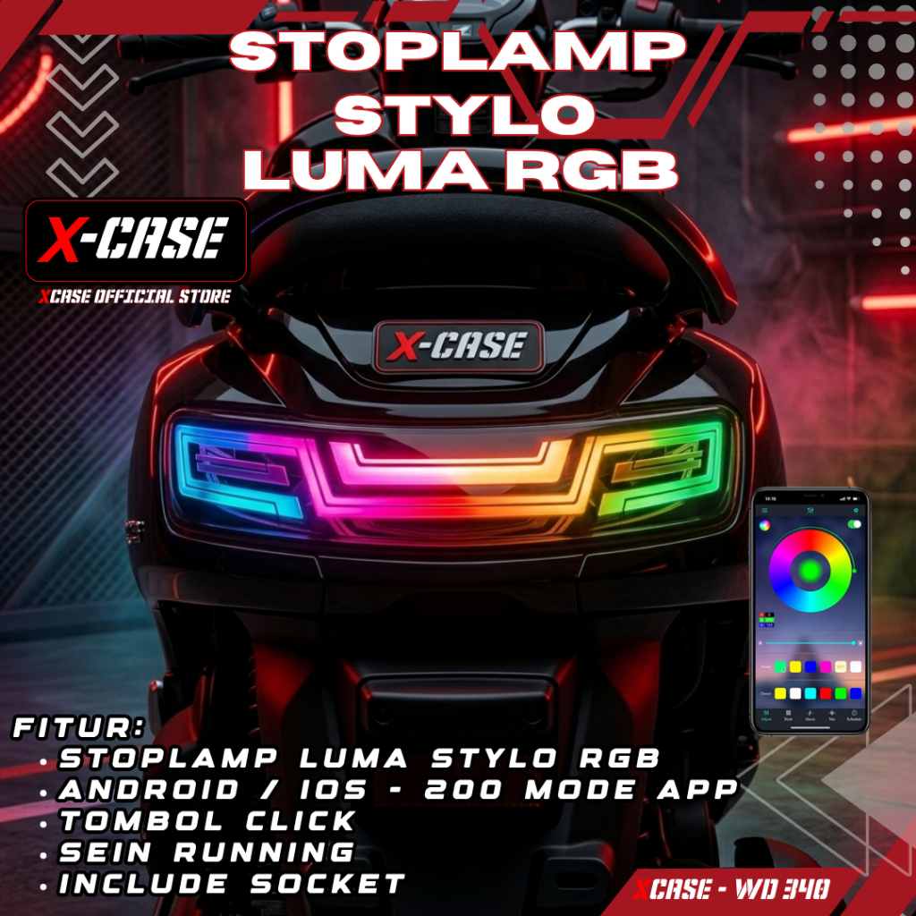 X-Case Stoplamp Stylo RGB Lazy Luma App 3 in 1 200 Mode Fullset Tombol Click Warna Running WD 340