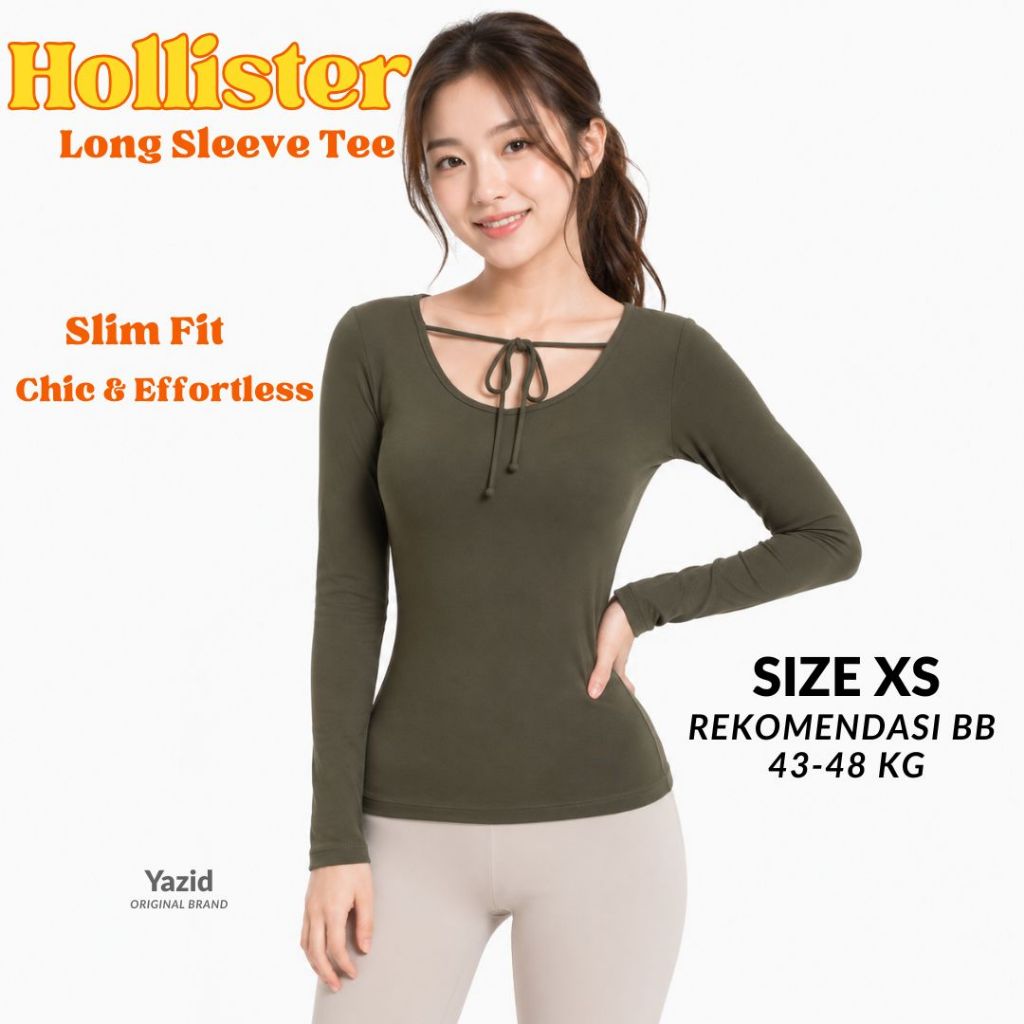 Hollister Long Sleeve Tee - Atasan Wanita Lengan Panjang Slim Fit Tampil Chic & Effortless dengan Ko