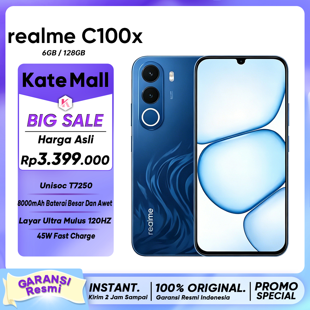 realme C100x (6/128GB) (6/256GB) - NFC, Layar Ultra Mulus 120Hz, IP64, Garansi Resmi Hp Terbaru 2026