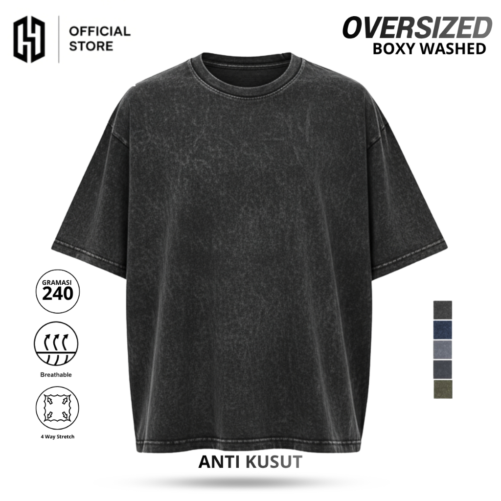 HAENHA Kaos Polos Oversize Washed Boxy