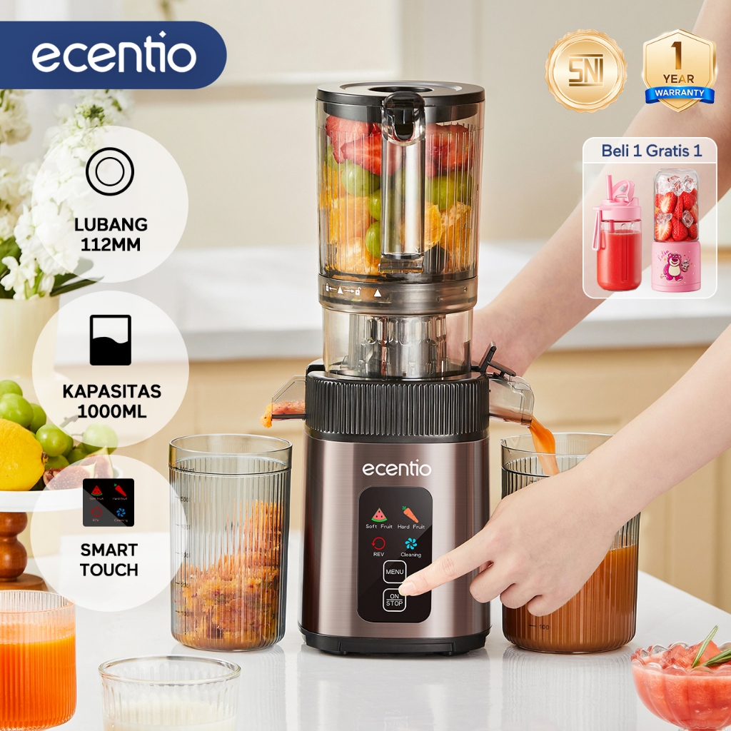 ecentio Smart Touch Slow Juicer 1000ml Kapasita Extra Big Lubang 112mm Multifungsi Slow Juicer Easy 