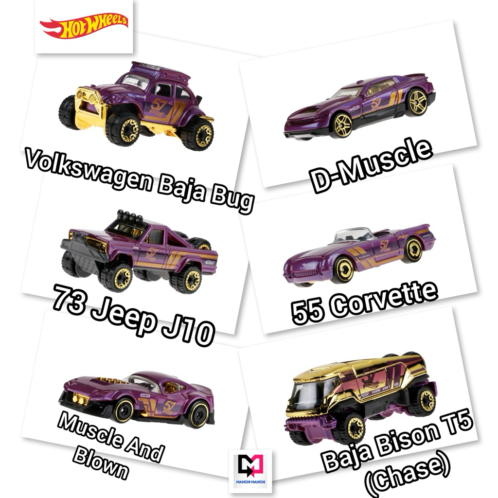 Hot Wheels Purple and Gold Mix 1 Anniversary 57 Set Lengkap - Volkswagen Baja Bug - D-Muscle - 73 Je