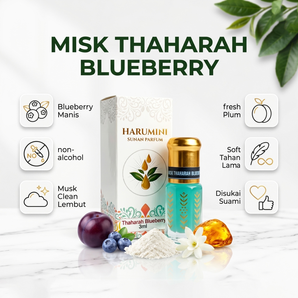 PARFUM MISK THAHARAH BLUEBERRY , PARFUM PEMIKAT SUAMI , PARFUM IBADAH , MISK THAHARAH BIRU