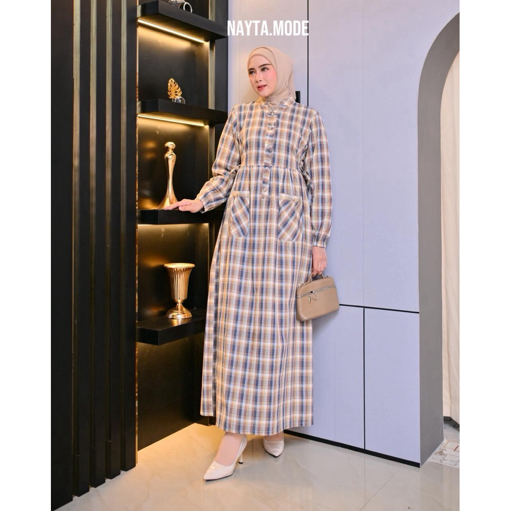 Nayta - Gamis Triset Premium Wanita | Gamis Triset Premium Motif Kotak | Gamis Triset | Gamis Kotak-