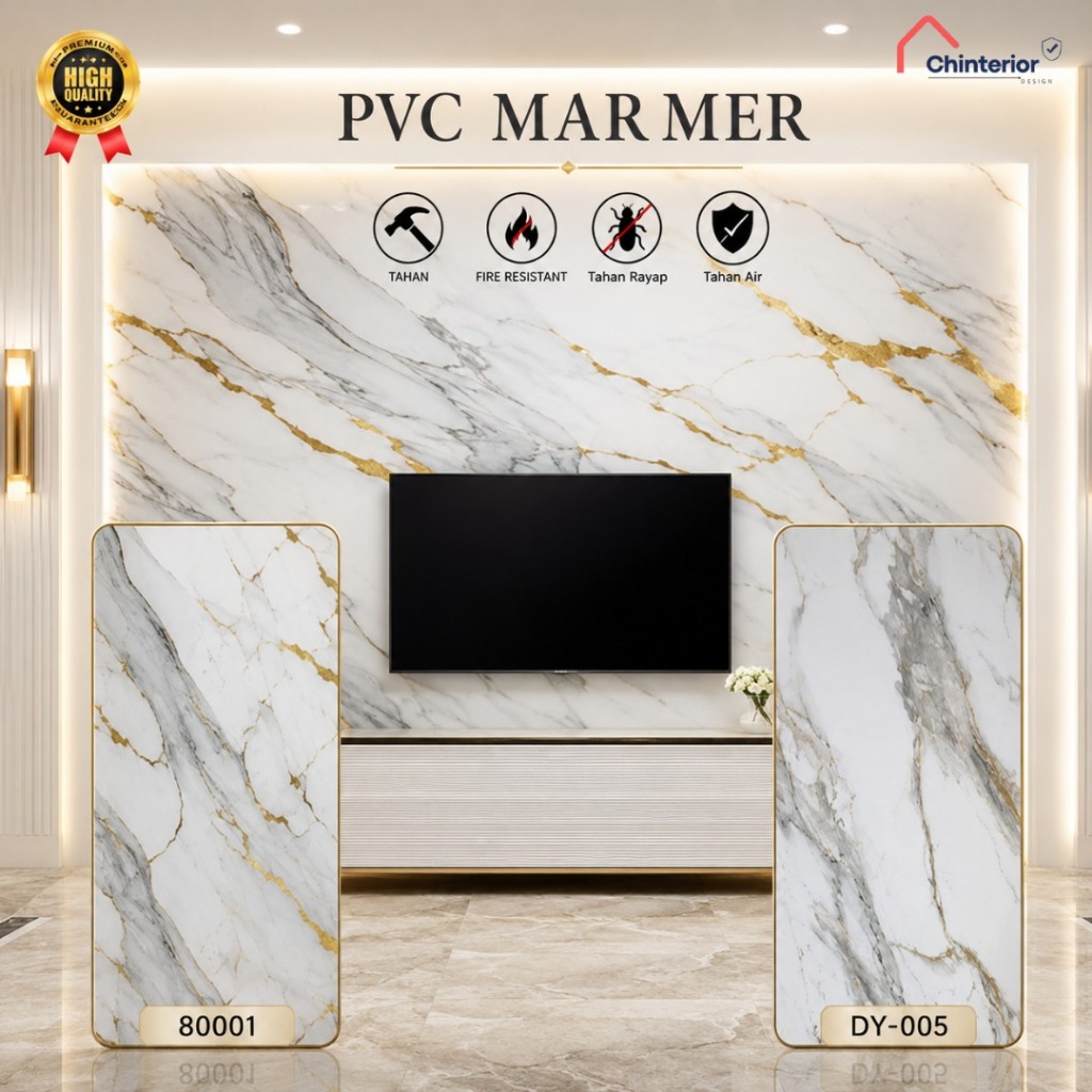 Panel Dinding PVC UV Motif Marmer Seri Gold Marble – Wallboard Lembaran PVC