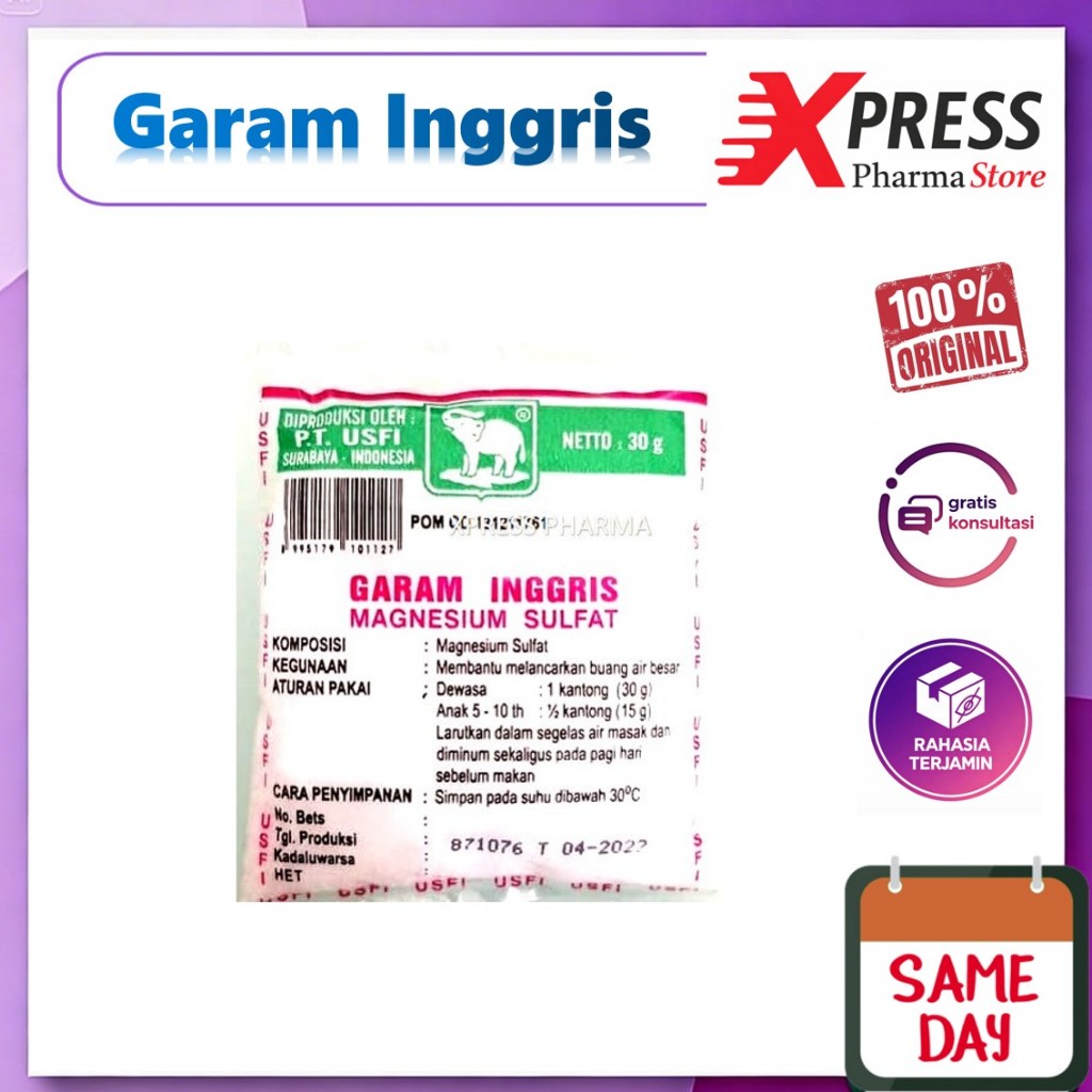 XPRESS ! Garam Inggris Cap Gajah 30 gram Magnesium Sulfat Urus-Urus Gadjah Sachet Gajah Sulfate urus