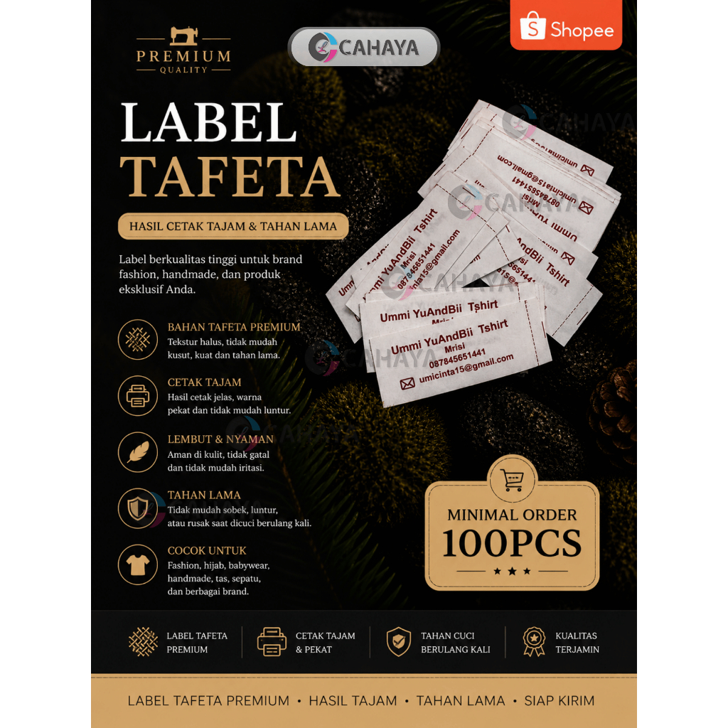 100 pcs TAFETA label baju Washing Care Label / Label Saran Pencucian / Bahan Tafeta