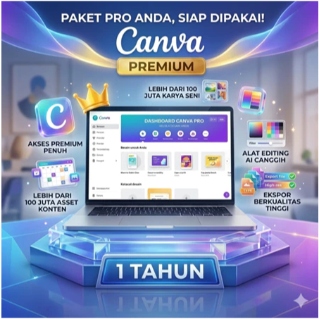 CANVA 1 TAHUN UNLOCK TEMPLATE DESAIN, FOTO, VIDEO, SUPPORT AI FULL GARANSI