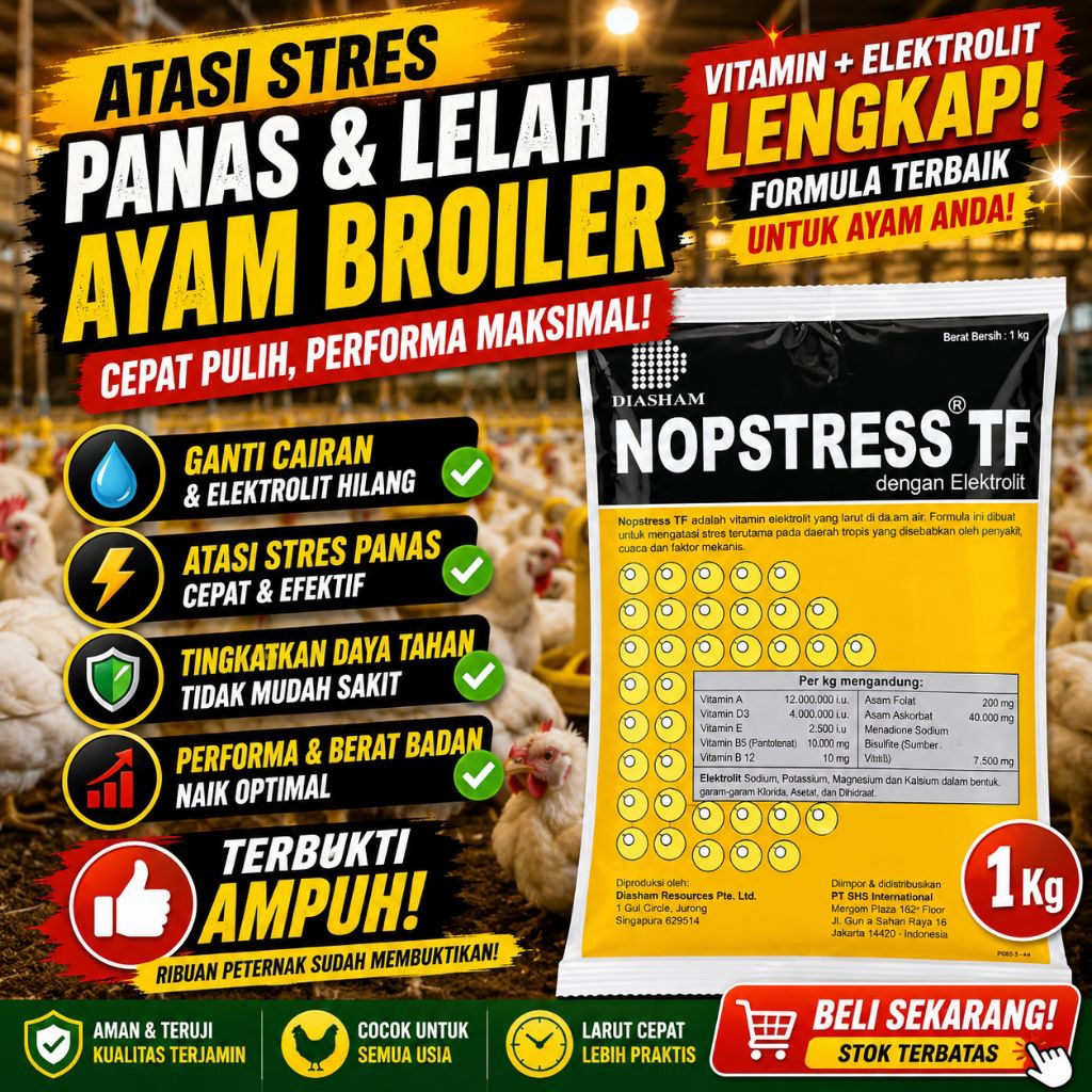 NOPSTRESS TF 1 KG Original | Vitamin Elektrolit Ayam Broiler dan Petelur | Anti Stress Panas Ayam Le