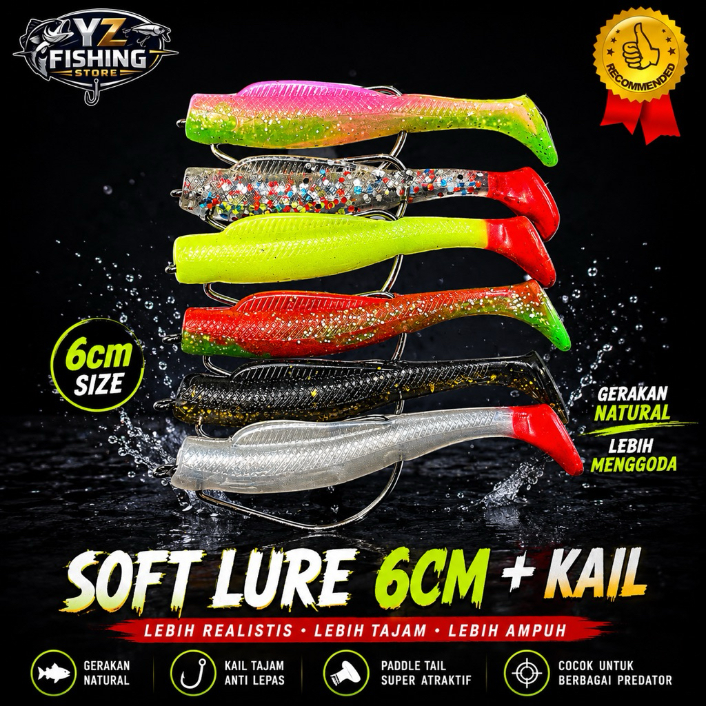 1 Pcs Soft Lure Rep Zman 6cm + Kail Biasa ( Siap Pakai )