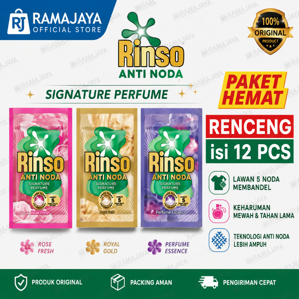 1 RENCENG RINSO CAIR 500 ISI 12 SACHET VARIAN ACAK || 12 Sachet Rinso Cair Anti Noda