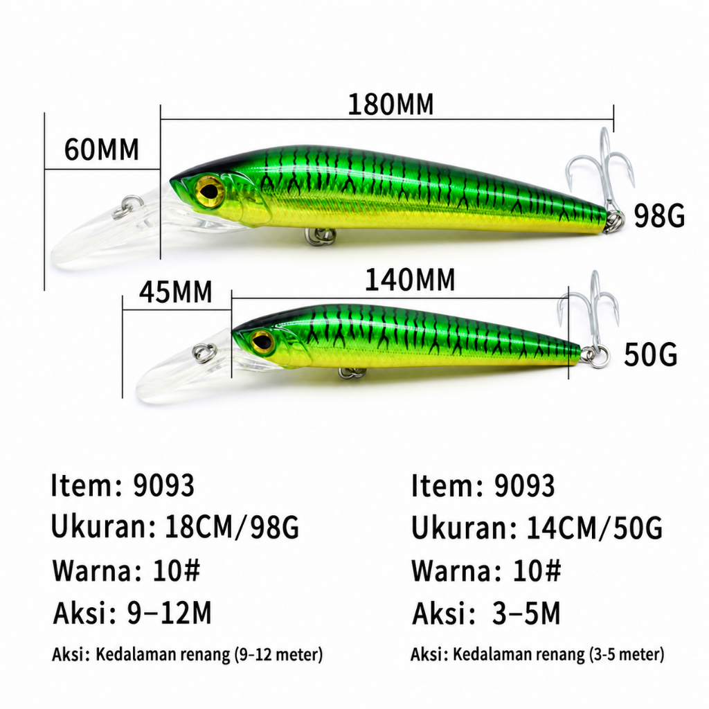 Umpan Laut Trolling Minnow 18cm 98g Deep Diver Untuk GT Tuna Tenggiri