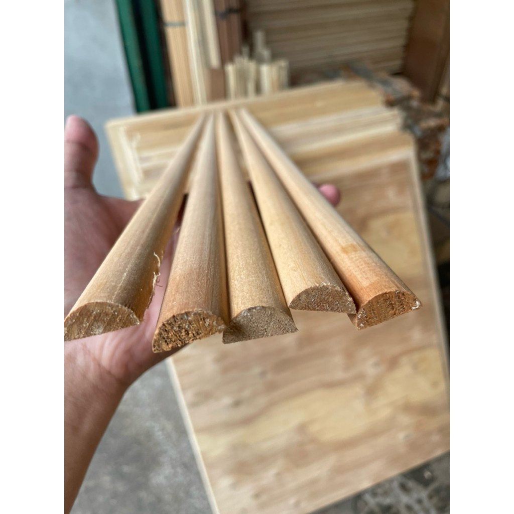 kayu dowel setengah lingkaran diameter 2,1cm tebal 9mm panjang 120cm