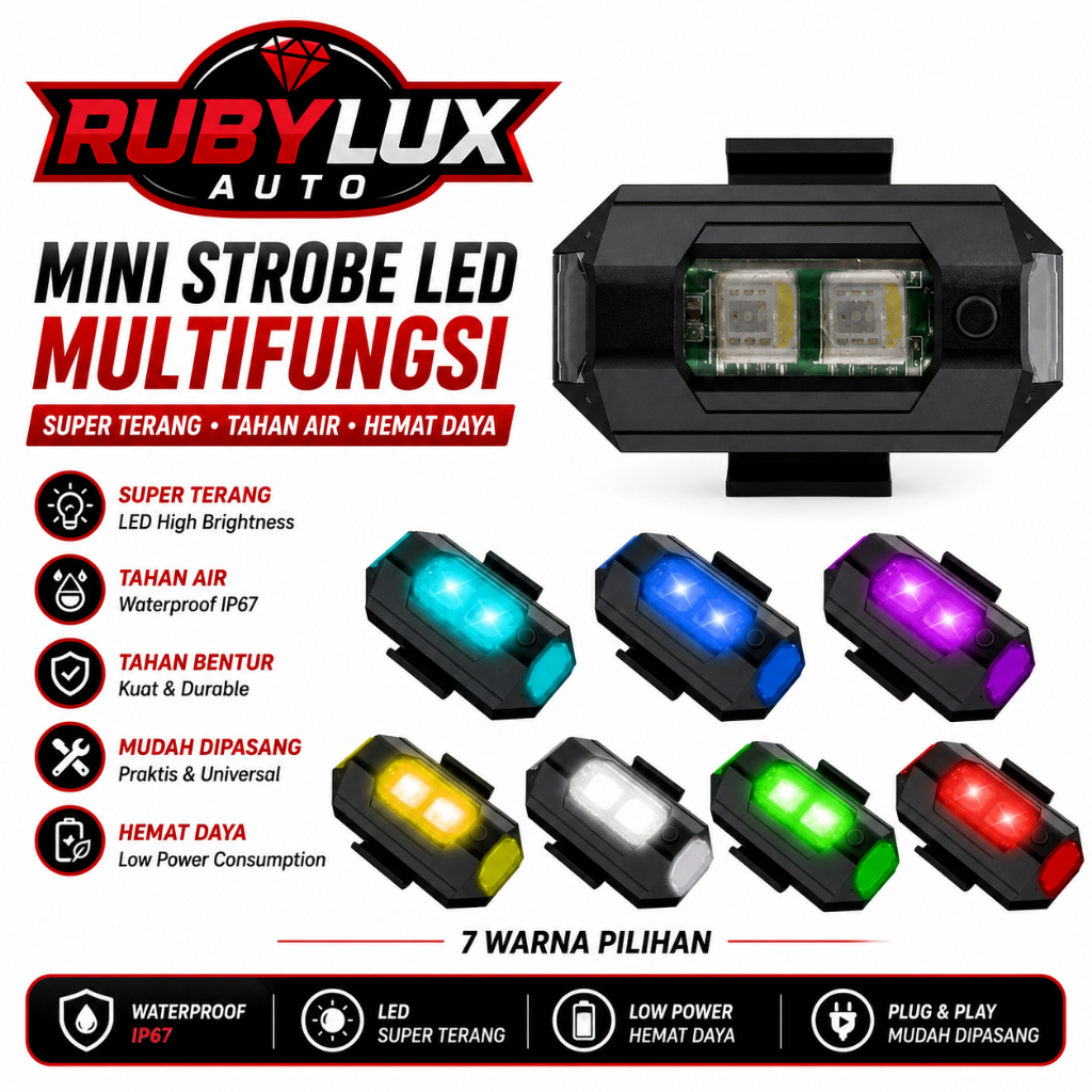 LAMPU LED MOTOR SEPEDA KEDIP PESAWAT FLASH TANPA KABEL RGB WARNA WARNI
