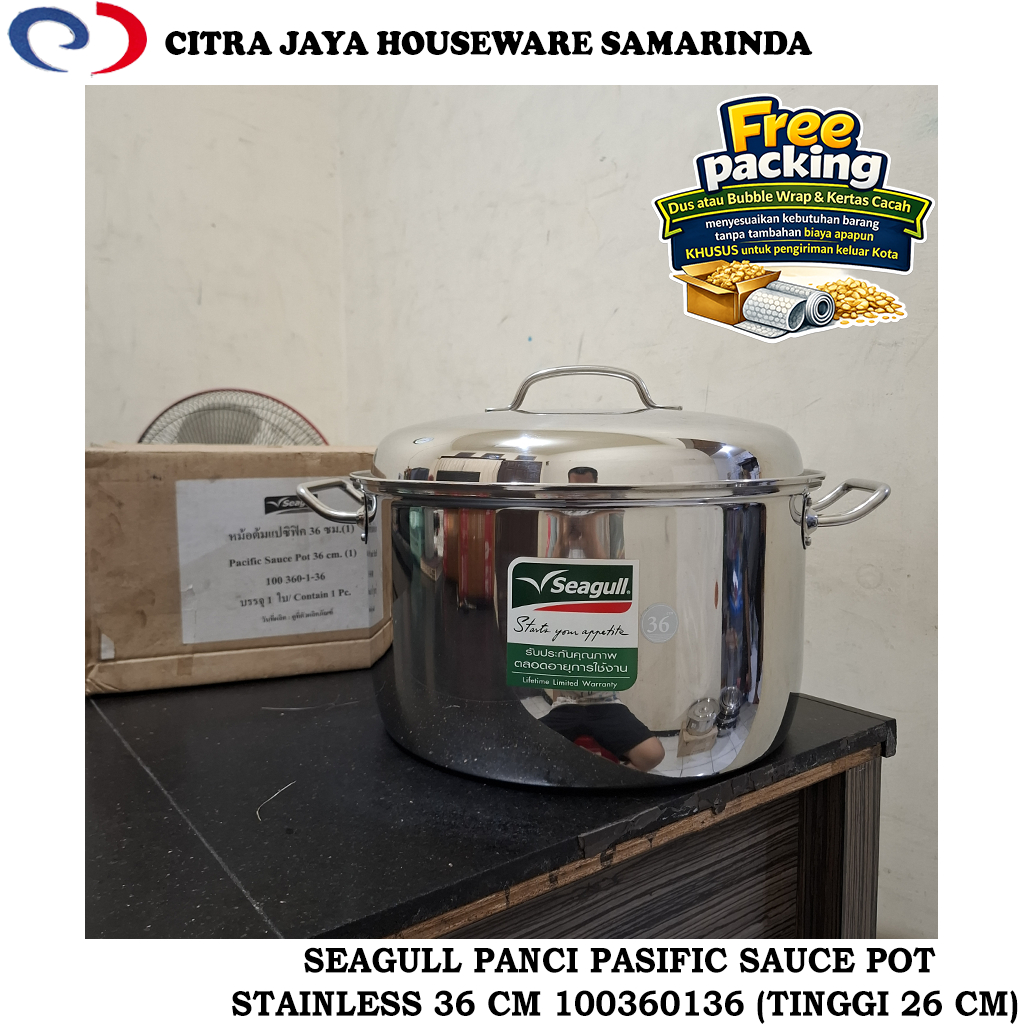 Panci PASIFIC SAUCE POT & Tutup STAINLESS 18 LITER (36 CM) SEAGULL ORIGINAL 100360136 (PER 1 PCS)