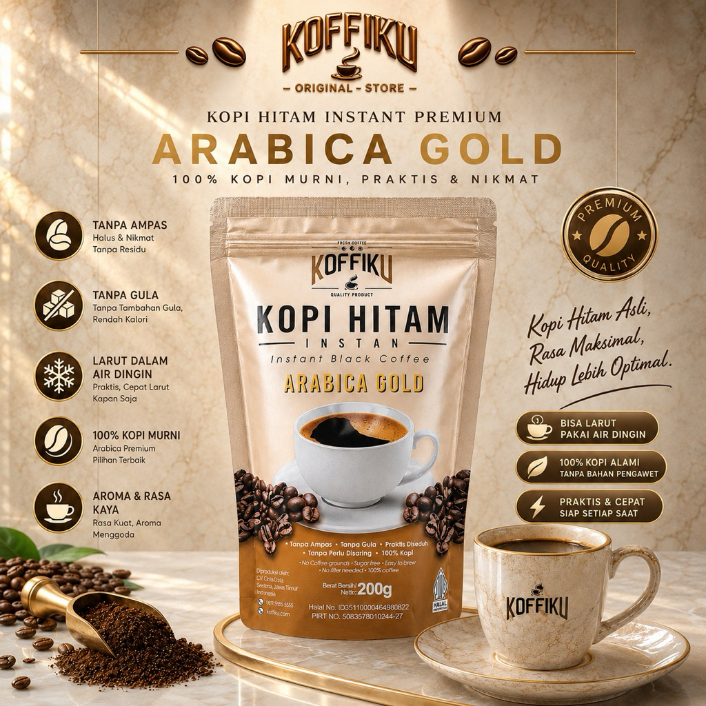 KOFFIKU ARABICA GOLD Kopi hitam tanpa ampas & bebas gula instant coffee 200gram