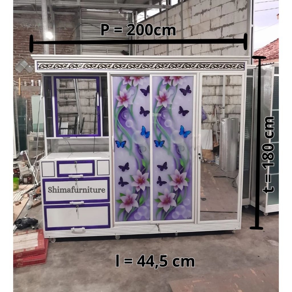 Lemari Aluminium 3 Pintu Sliding dan Meja Rias/Lemari Baju Jumbo/Lemari Kaca/Lemari Aluminium