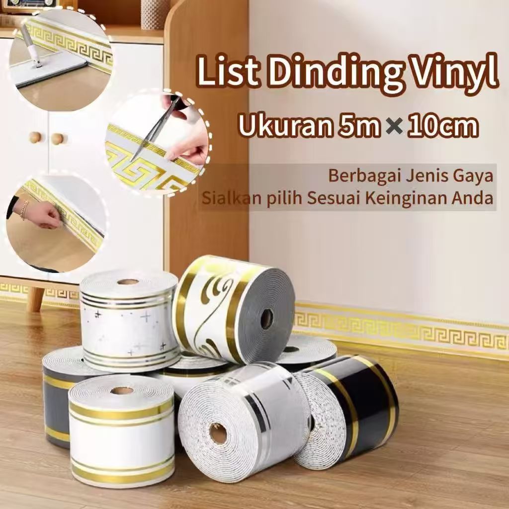 List Dinding Wall Border 5m x 10cm PVC Premium Foam Sticker Tebal Wallpaper Tempel Easy Apply Waterp
