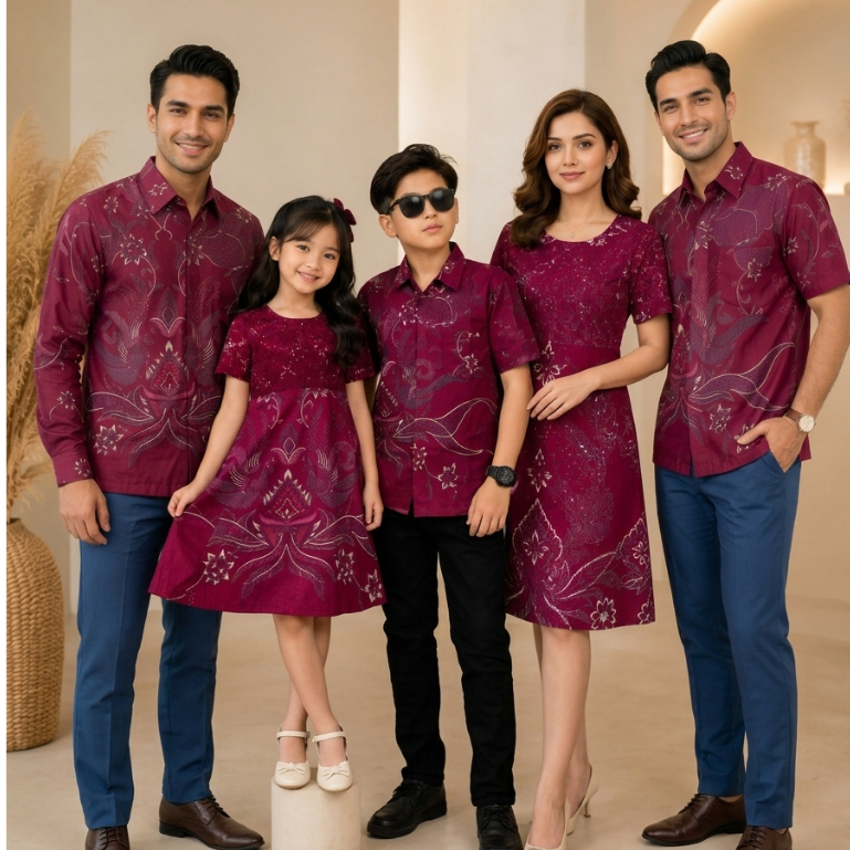Baju Batik Couple Keluarga Dress Batik Brokat Baju Pesta Baju Pria Lengan Panjang Pendek Baju Anak L