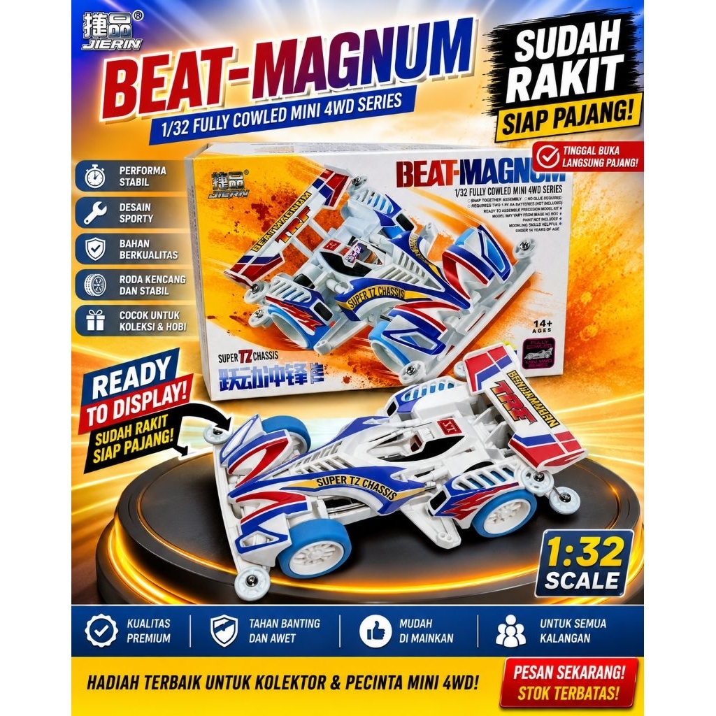 jiepin replika tamiya mini 4wd beat Magnum dan rissing trigader sudah rakit siap pajang kondisi masi