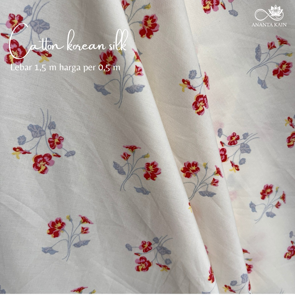 kain katun korea motif bunga vintage - katun korean silk untuk kemeja / dress / gamis
