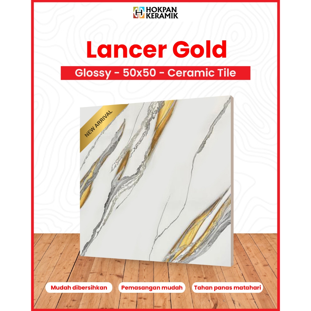 Keramik Lantai Motif Lancer Gold Ukuran 50x50 Glossy - Hokpan Keramik