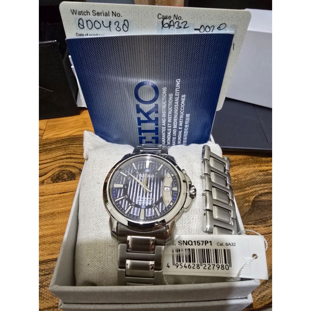 (2 Jam Tangan) SEIKO PREMIER SNQ157P1Premier Quartz Perpetual Calendar Dark Blue Dial Stainless Stee