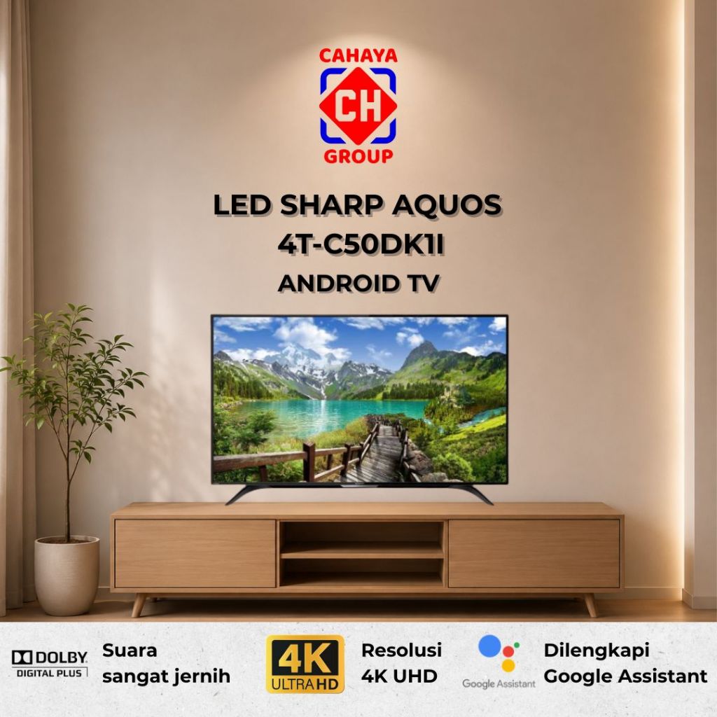 Sharp LED TV AQUOS 4T C50DK1I Android TV Layar 50 Inch Resolusi 4K Ultra HD Adzan Reminder Youtube N