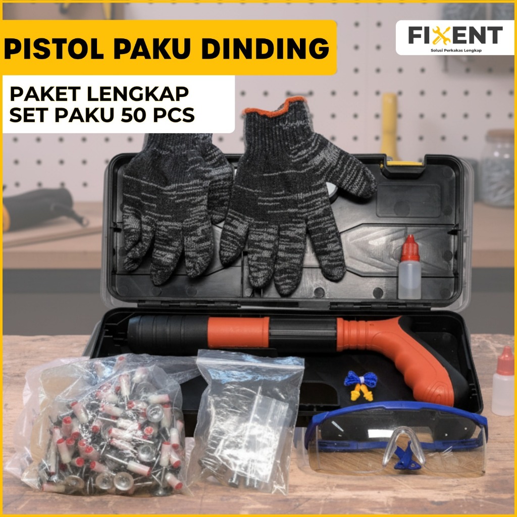 Paku Tembak Beton SET LENGKAP 50 Pcs Paku Nail Gun Ramset Tembak Beton Ramset Gun Alat Paku Tembak